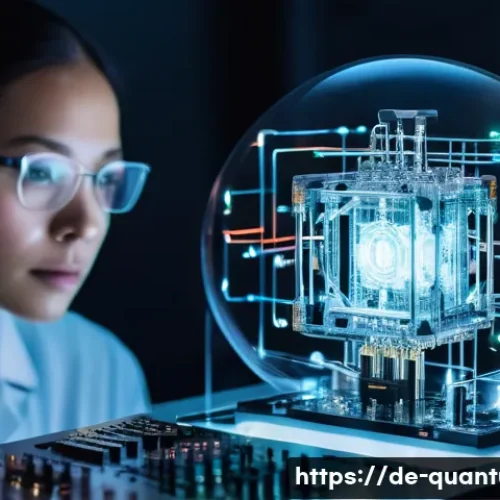 Home 33 양자컴퓨터의 미래 가능성 - The Essence of Quantum vs. Classical Computing**
"A clean, brightly lit, futuristic laboratory w...