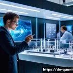 Home 18 양자컴퓨터의 글로벌 경쟁력 - A futuristic laboratory scene in Germany, showing a diverse team of researchers collaborating around...