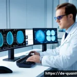 Home 23 양자센서 기술 - A futuristic medical laboratory scene in Germany, showcasing a scientist wearing white lab coat and ...