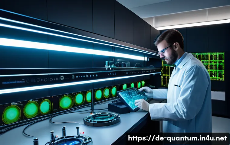 양자이미징 기술 - A highly detailed scientific laboratory scene showcasing advanced quantum light sources used in imag...